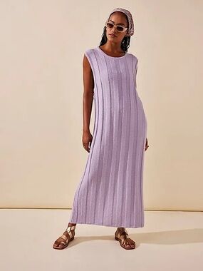 Free People Beach Knit Maxi Dress Lavender Sleeveless Ribbed Boho Coastal M Midi